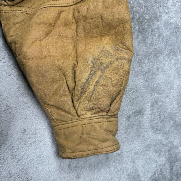 Vintage Miropa Leather Bomber Jacket Tan Distressed 90s Retro Moto Style Mens M - Picture 8 of 13